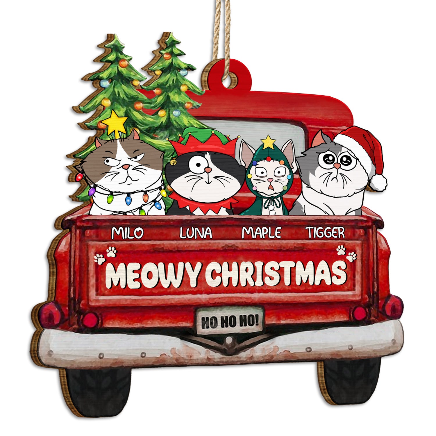 Meowy Christmas - Christmas Gift For Cat Lovers - Personalized Wooden Cutout Ornament