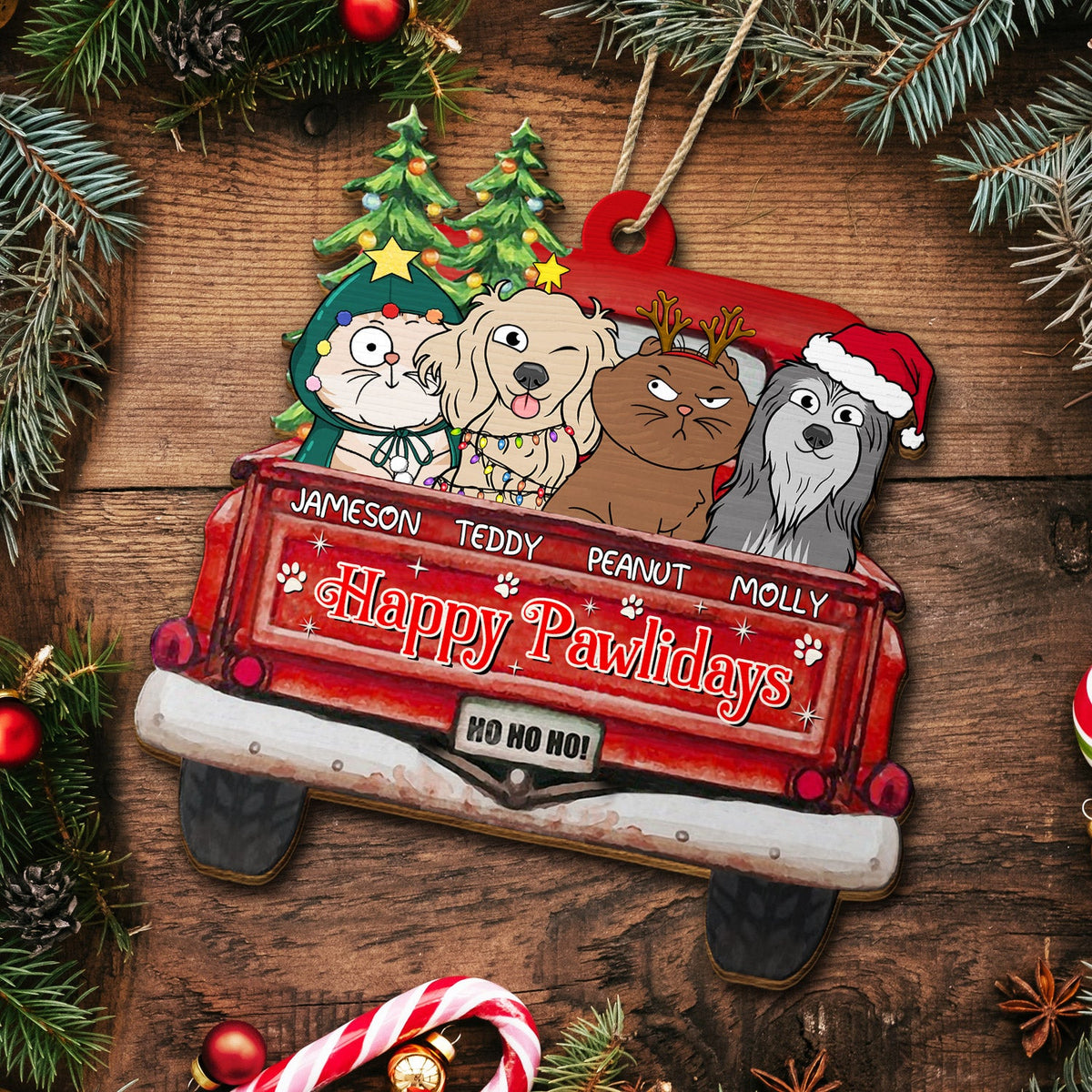 Joyeux Pawlidays - Cadeau de Noël pour les amoureux des chiens, des chats et des animaux - Décoration en bois découpée personnalisée