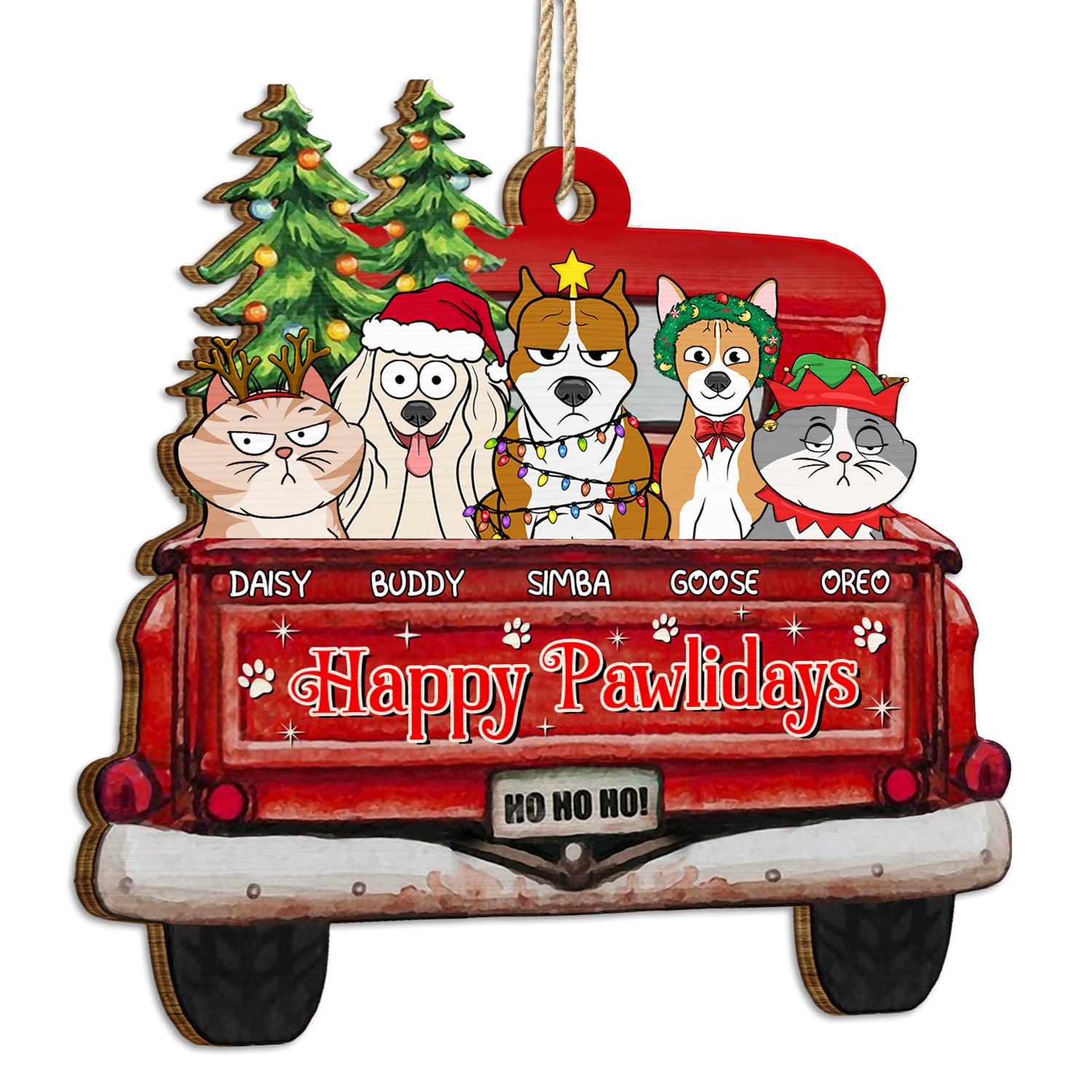 Happy Pawlidays - Christmas Gift For Dog, Cat, Pet Lovers - Personalized Wooden Cutout Ornament