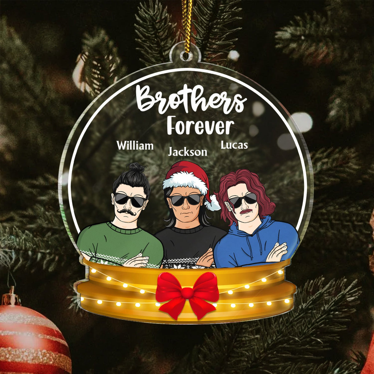 Siblings Forever Snow-globe - Christmas Gift For Family, Friends, Couple, Dad, Mom, Grandpa, Grandma - Personalized Custom Shaped Acrylic Ornament