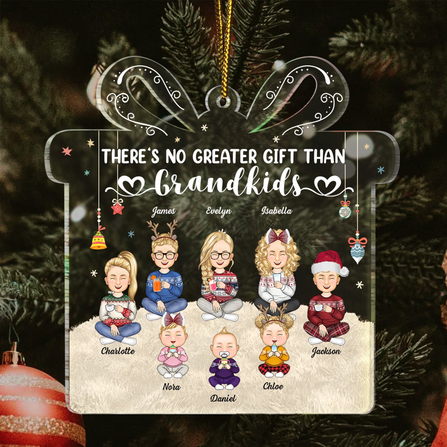There's No Greater Gift Than Grandkids - Christmas Gift For Family, Grandma, Grandpa, Grandparents - Personalized Custom Shaped Acrylic Ornament