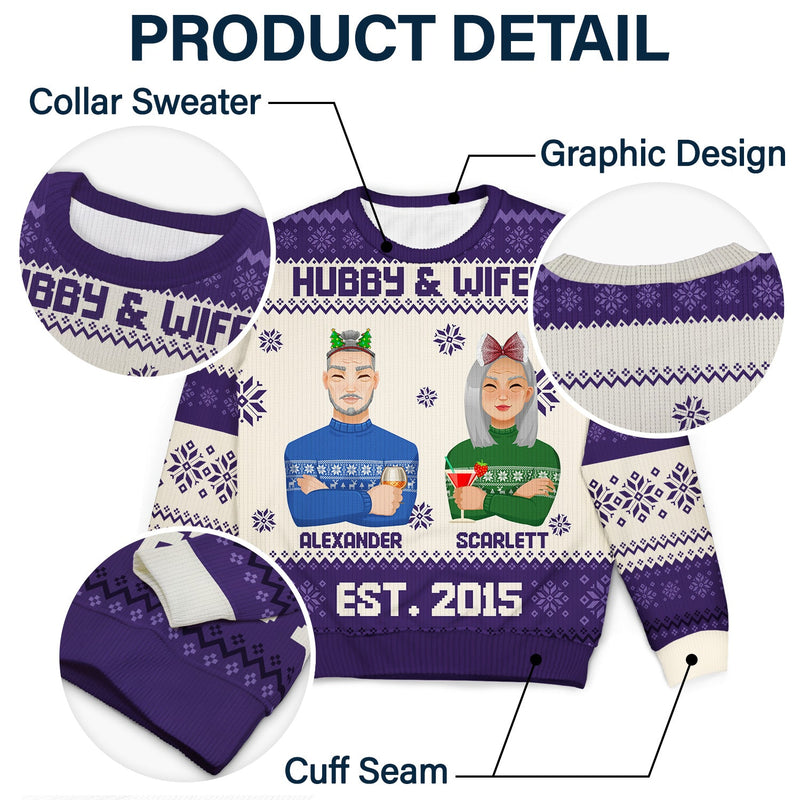 Hubby & Wifey - Anniversary, Christmas Gift For Couples, Husband, Wife - Personalized Unisex Ugly Sweater