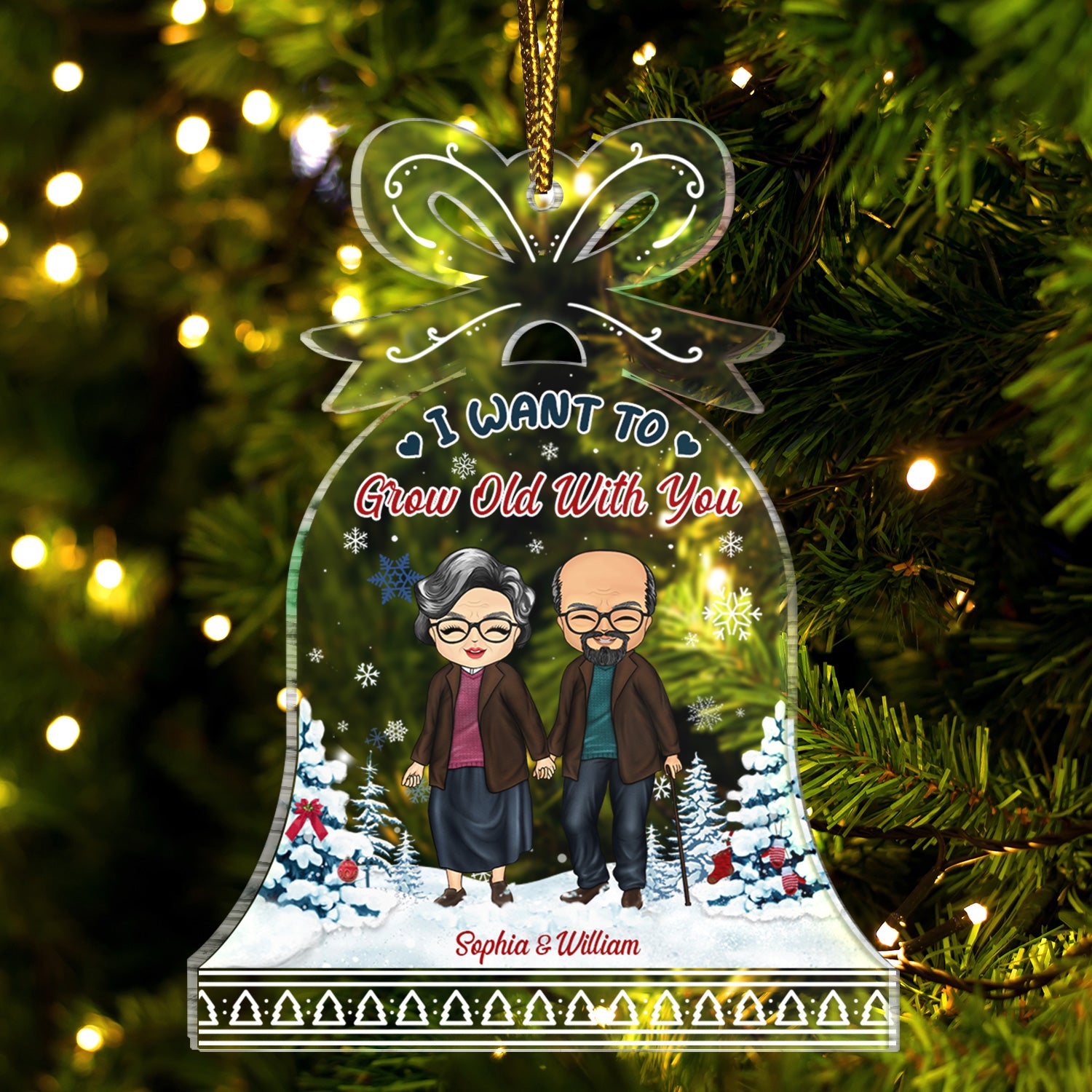 Old Couple I Want To Grow Old With You - Christmas Gift For Lovers, Husband And Wife - Personalized Custom Shaped Acrylic Ornament