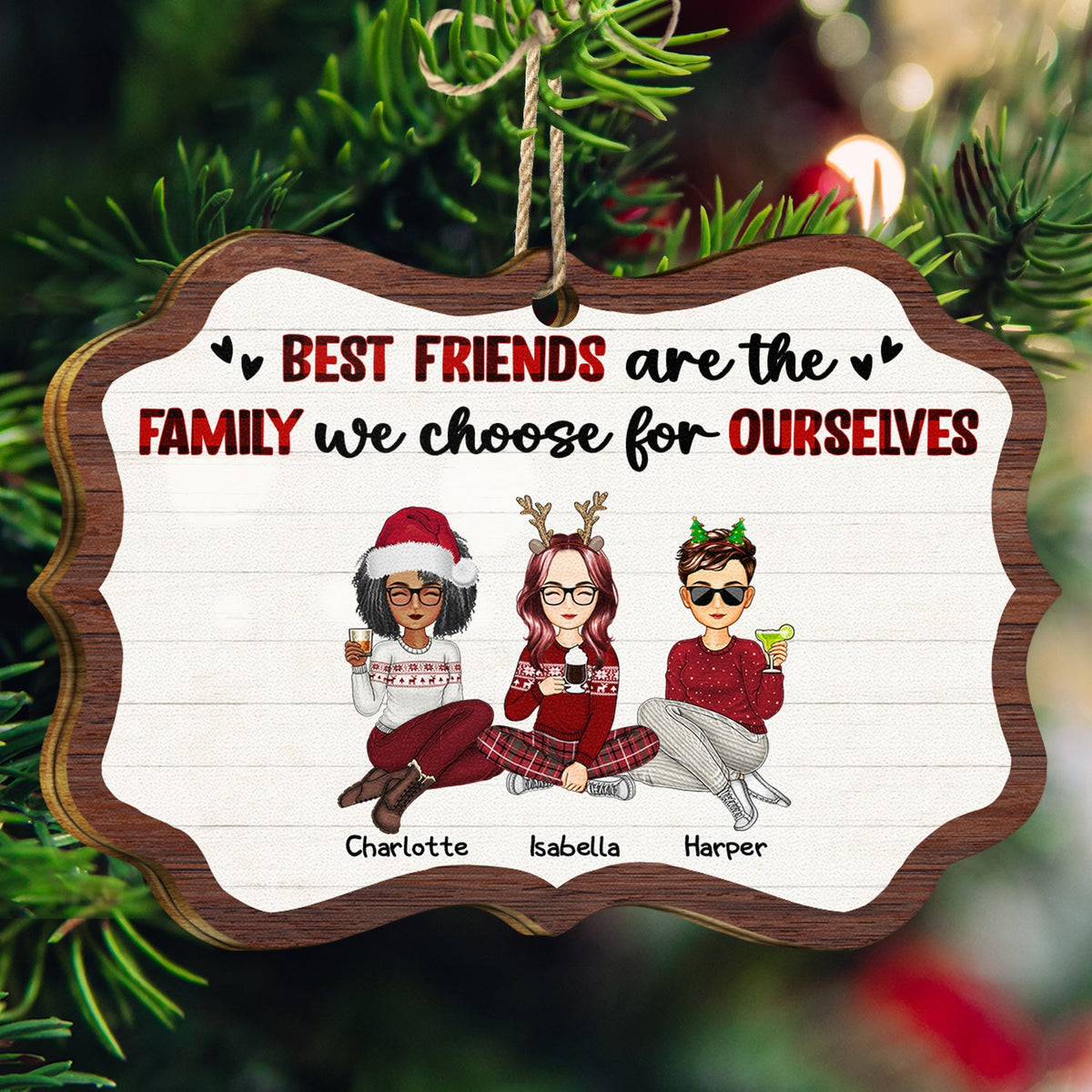 Best Friends Are The Family We Choose - Christmas Gifts For Besties - Personalized Medallion Wooden Ornament