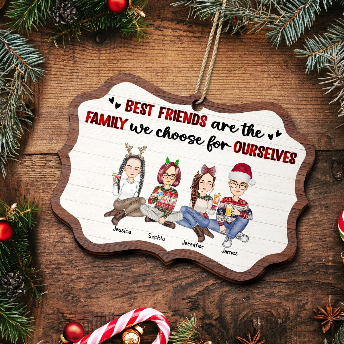 Best Friends Are The Family We Choose - Christmas Gifts For Besties - Personalized Medallion Wooden Ornament