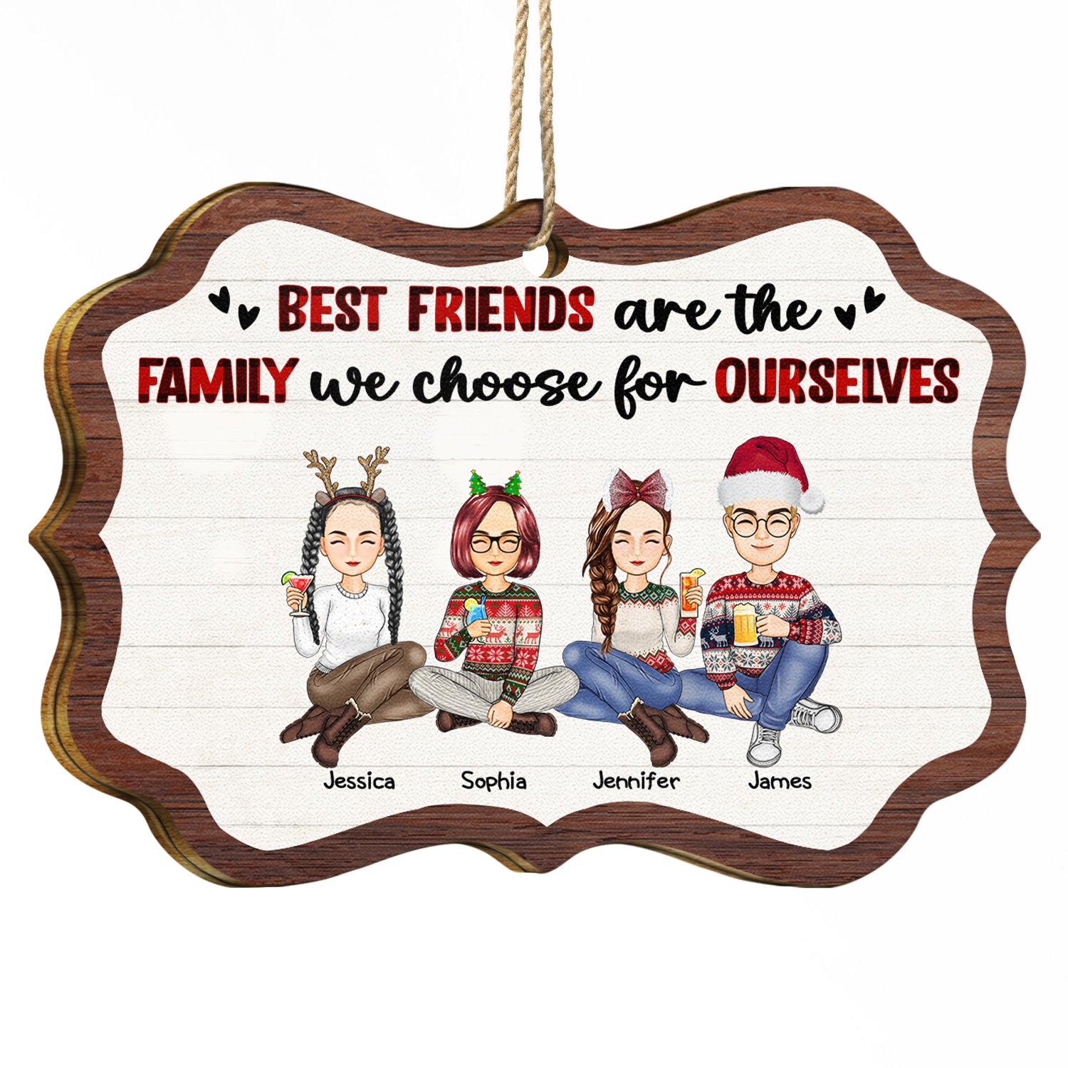 Best Friends Are The Family We Choose - Christmas Gifts For Besties - Personalized Medallion Wooden Ornament