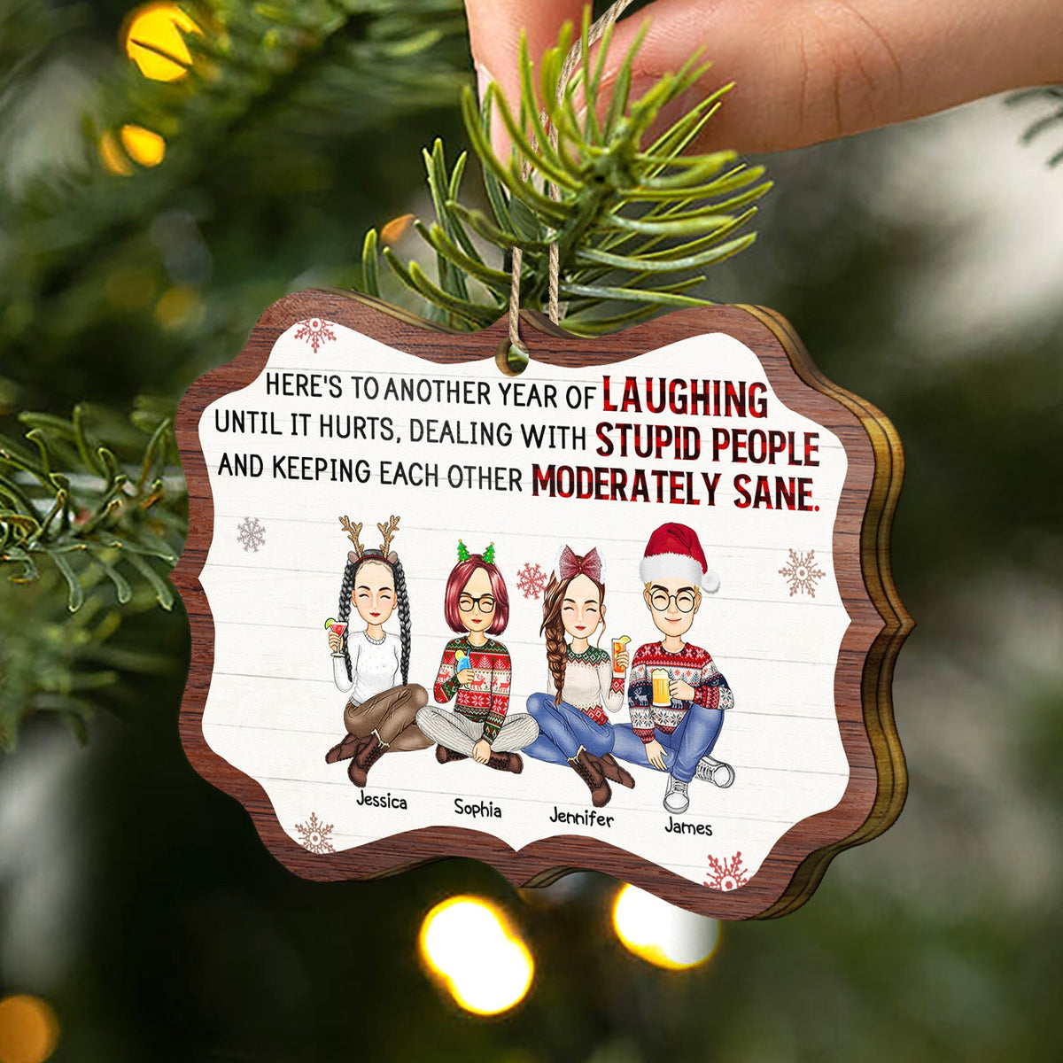 Rire jusqu'à en avoir mal - Cadeaux de Noël pour les meilleurs amis et les meilleures amies - Décoration en bois médaillon personnalisée