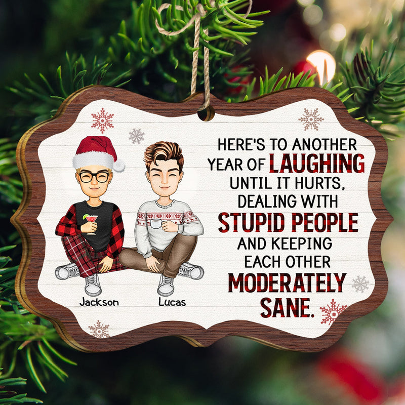 Rire jusqu'à en avoir mal - Cadeaux de Noël pour les meilleurs amis et les meilleures amies - Décoration en bois médaillon personnalisée