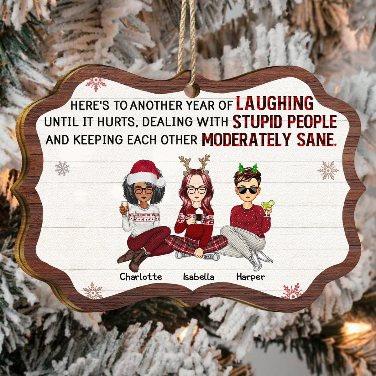 Rire jusqu'à en avoir mal - Cadeaux de Noël pour les meilleurs amis et les meilleures amies - Décoration en bois médaillon personnalisée