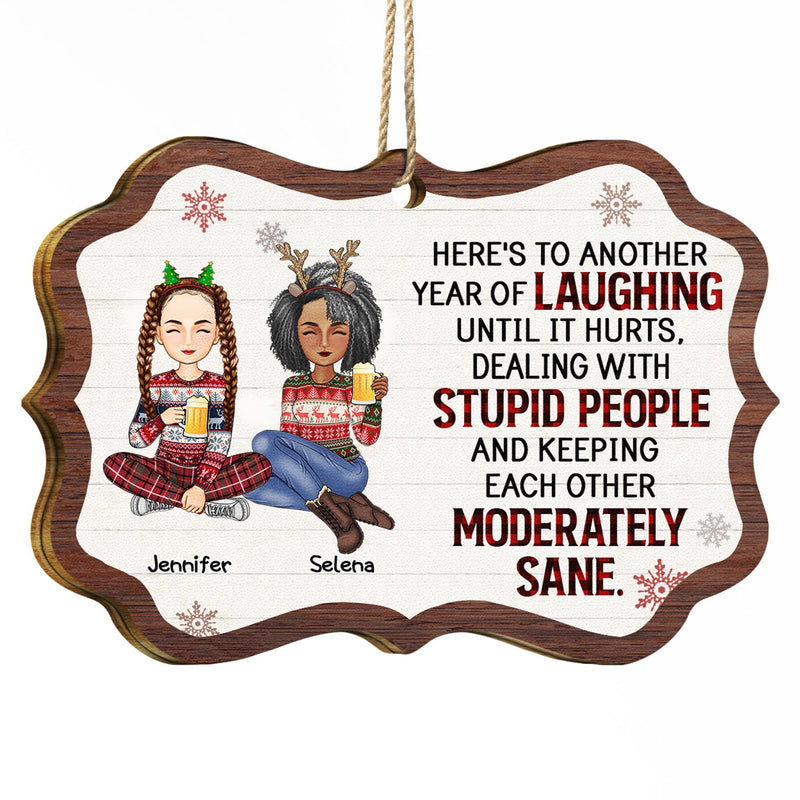Rire jusqu'à en avoir mal - Cadeaux de Noël pour les meilleurs amis et les meilleures amies - Décoration en bois médaillon personnalisée