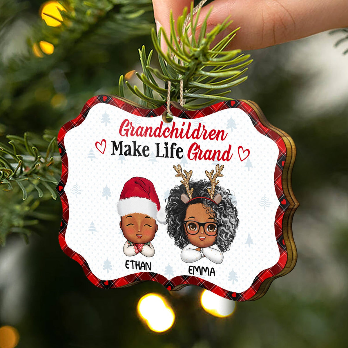 Grandchildren Make Life Grand - Christmas, Loving Gift For Grandpa, Grandma, Grandparents - Personalized Medallion Wooden Ornament