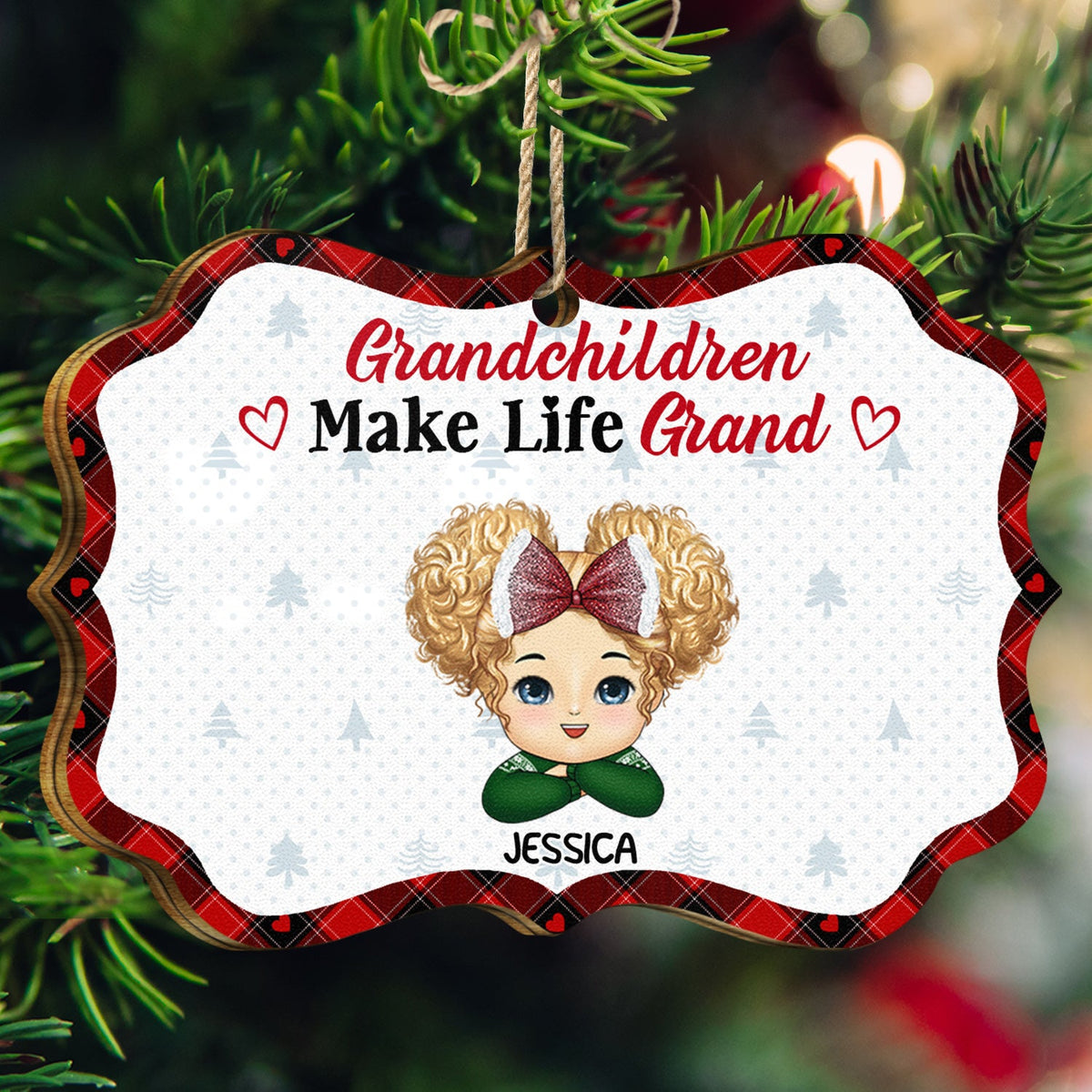 Grandchildren Make Life Grand - Christmas, Loving Gift For Grandpa, Grandma, Grandparents - Personalized Medallion Wooden Ornament