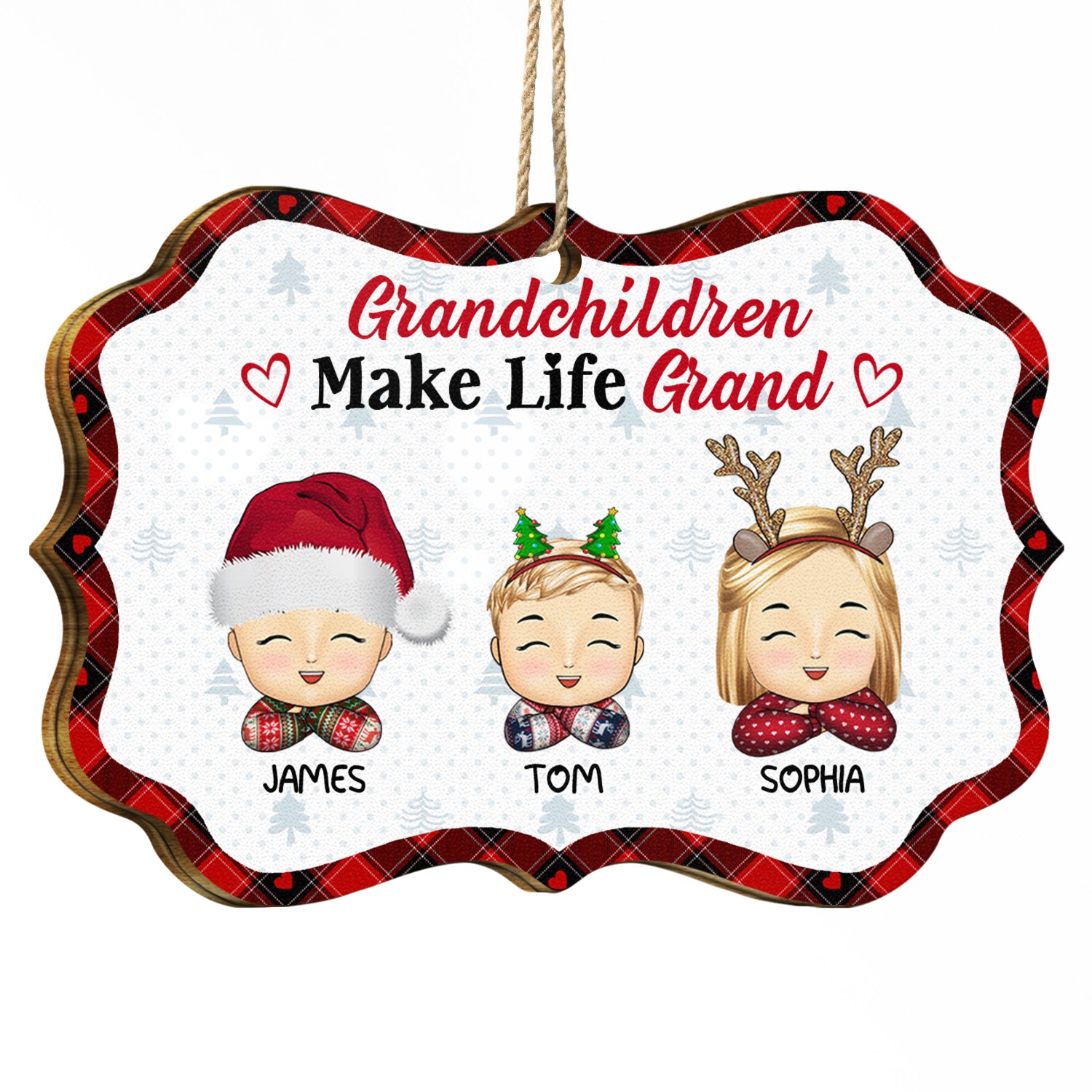 Grandchildren Make Life Grand - Christmas, Loving Gift For Grandpa, Grandma, Grandparents - Personalized Medallion Wooden Ornament