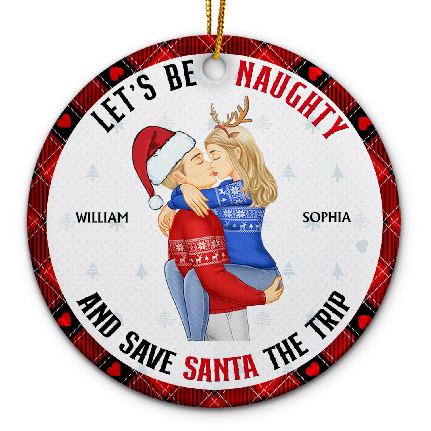 Let's Be Naughty - Anniversary, Christmas Gift For Couples, Family - Personalized Circle Ceramic Ornament