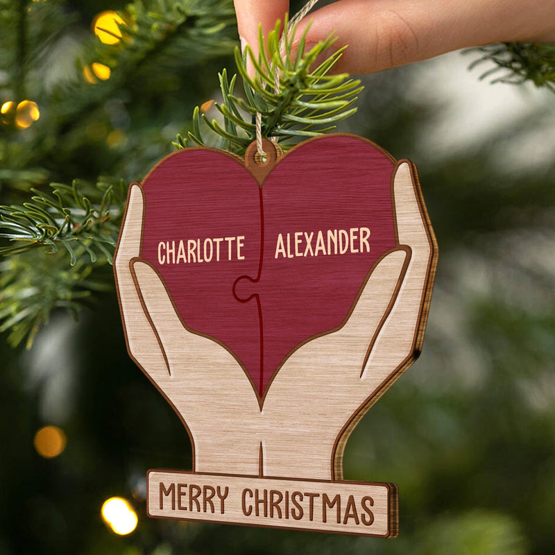 Heart Puzzle - Christmas Gifts For Family, Siblings - Personalized Custom Shaped Wooden Ornament