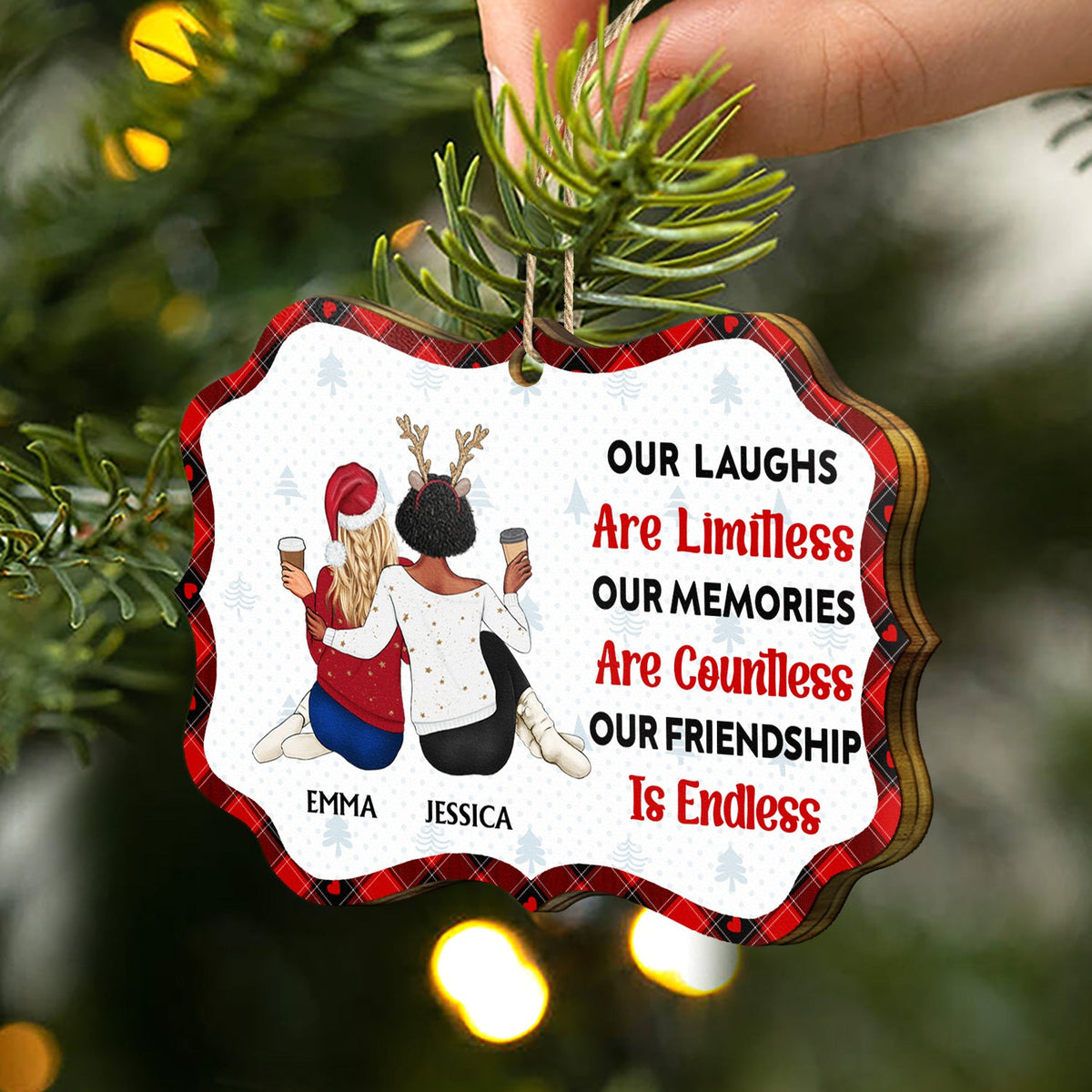 Our Laughs Are Limitless - Christmas Gifts For Besties, Best Friends - Personalized Medallion Wooden Ornament