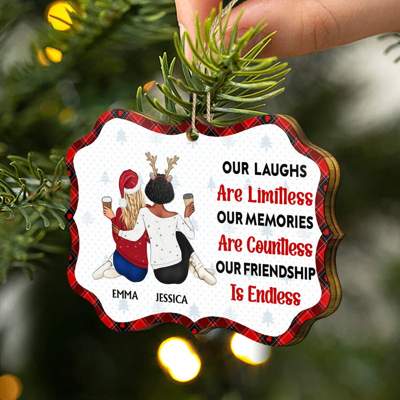Our Laughs Are Limitless - Christmas Gifts For Besties, Best Friends - Personalized Medallion Wooden Ornament