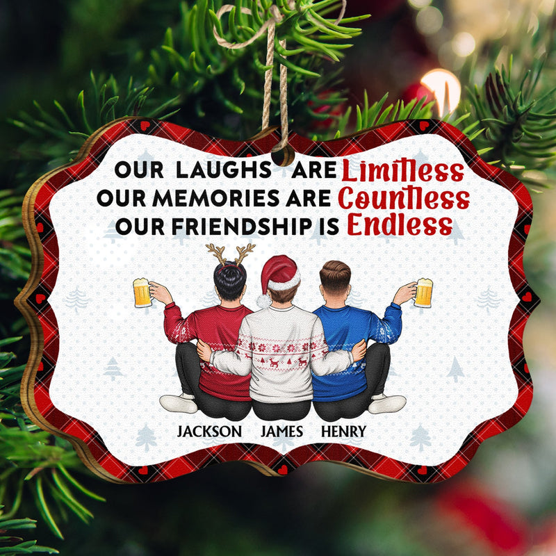 Our Laughs Are Limitless - Christmas Gifts For Besties, Best Friends - Personalized Medallion Wooden Ornament