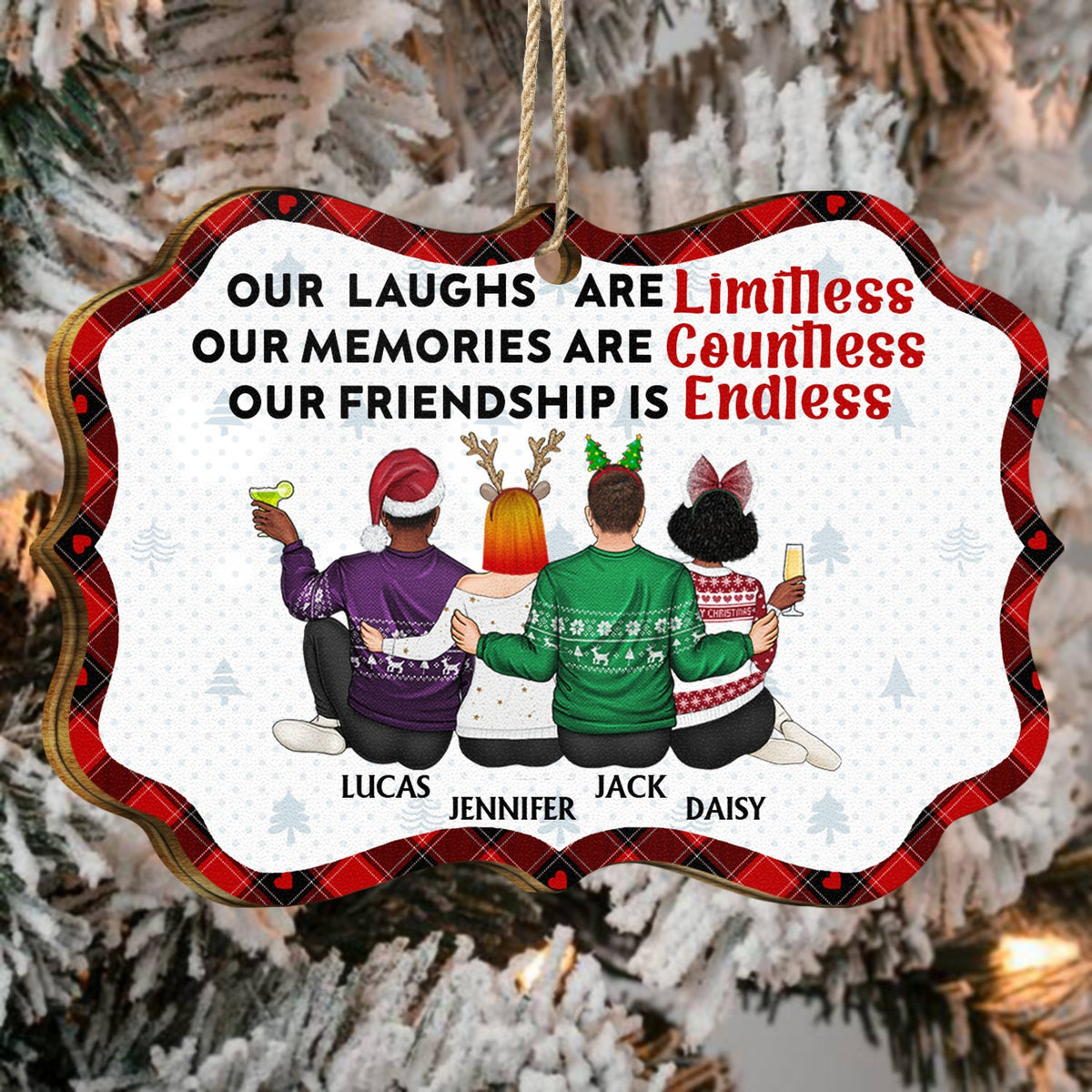 Our Laughs Are Limitless - Christmas Gifts For Besties, Best Friends - Personalized Medallion Wooden Ornament