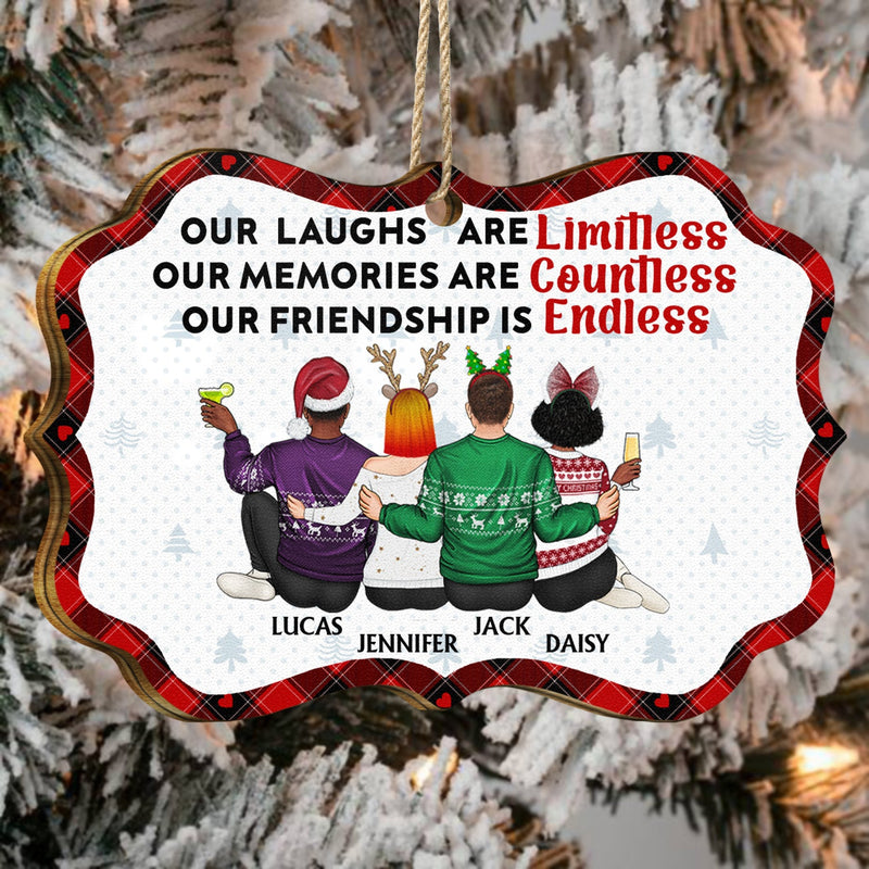 Our Laughs Are Limitless - Christmas Gifts For Besties, Best Friends - Personalized Medallion Wooden Ornament