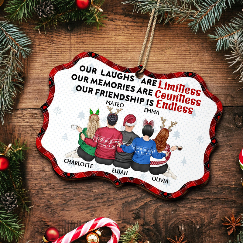 Our Laughs Are Limitless - Christmas Gifts For Besties, Best Friends - Personalized Medallion Wooden Ornament