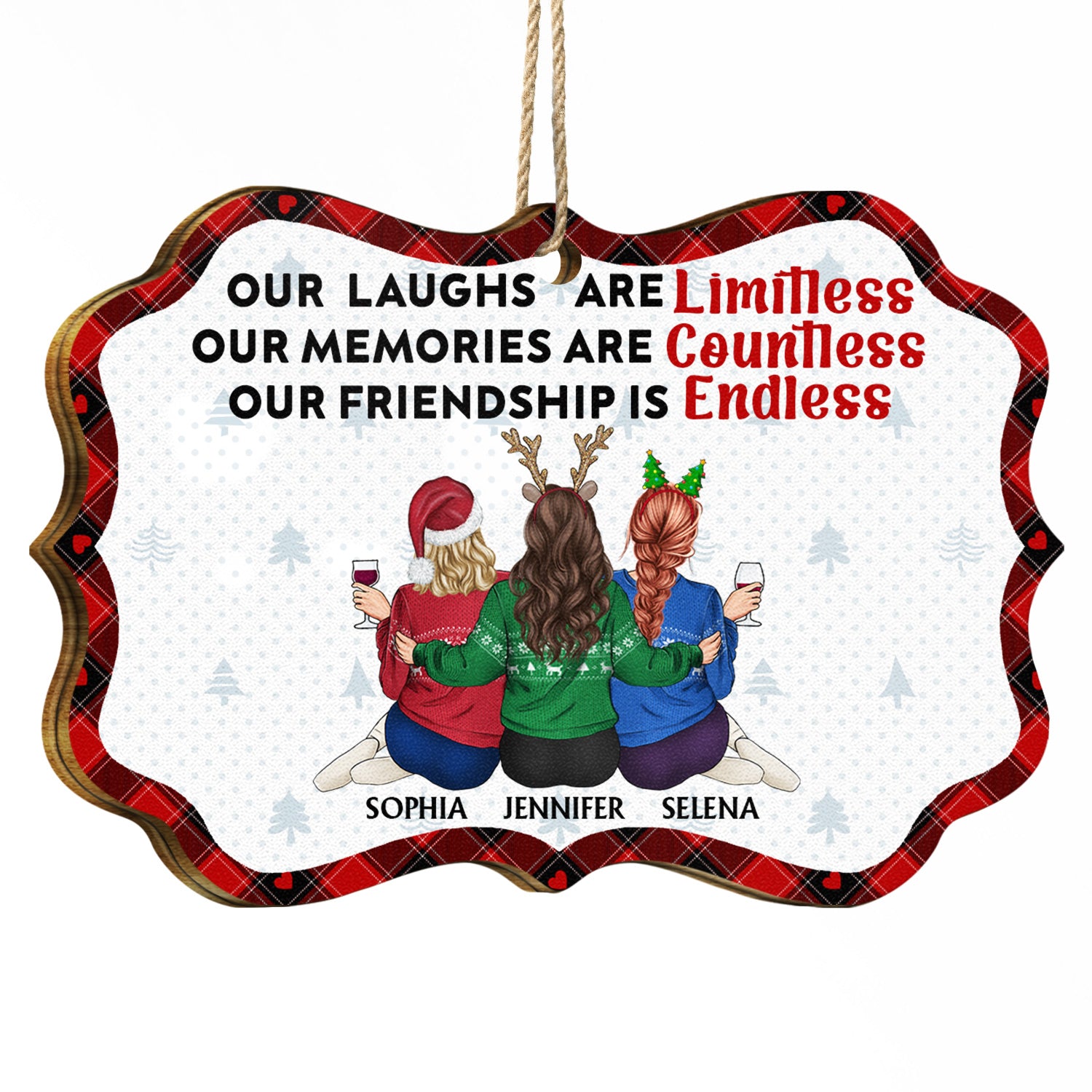 Our Laughs Are Limitless - Christmas Gifts For Besties, Best Friends - Personalized Medallion Wooden Ornament