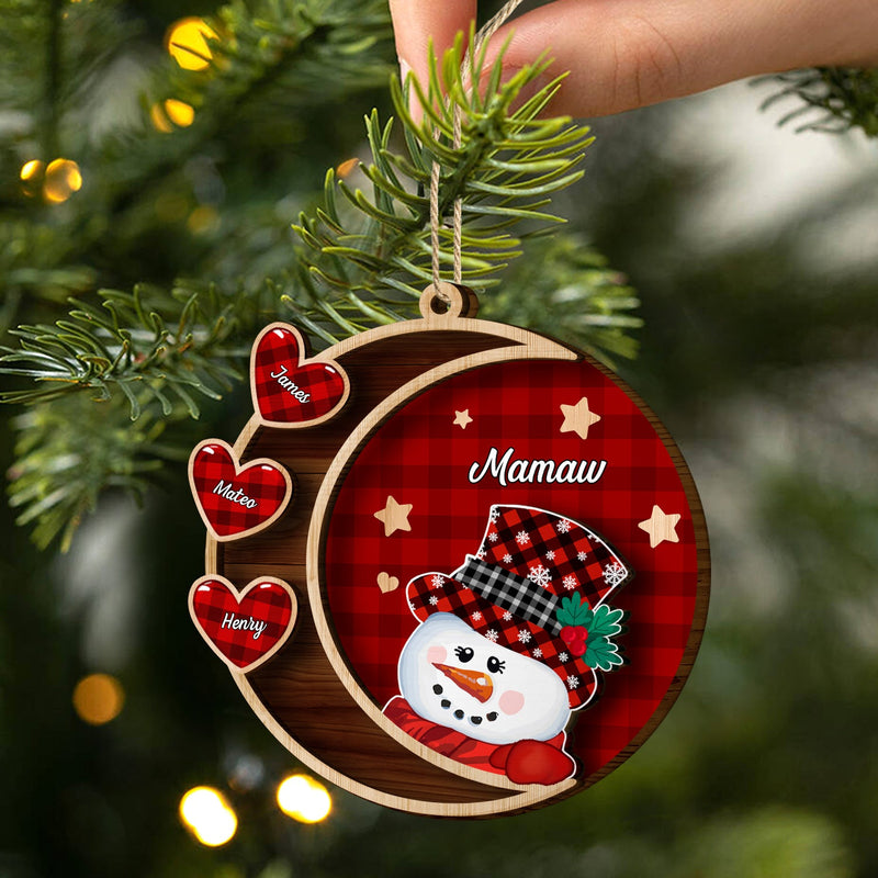 Grandma Snowman - Christmas, Loving Gift For Grandpa, Grandma, Grandparents - Personalized 2-Layered Wooden Ornament