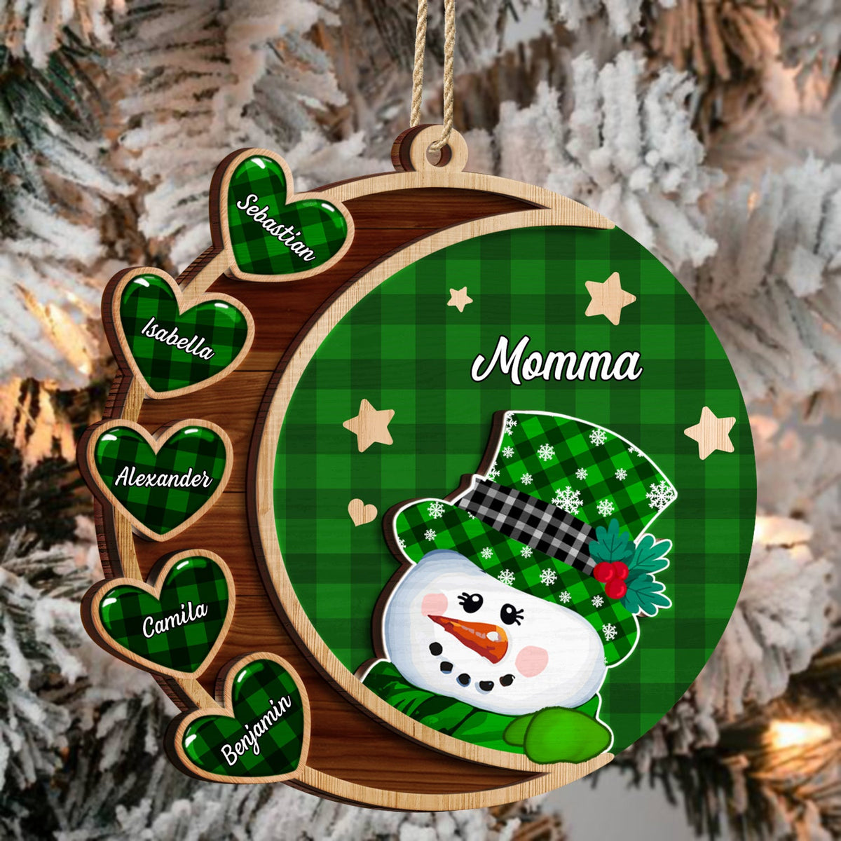 Grandma Snowman - Christmas, Loving Gift For Grandpa, Grandma, Grandparents - Personalized 2-Layered Wooden Ornament