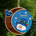 Grandma Snowman - Christmas, Loving Gift For Grandpa, Grandma, Grandparents - Personalized 2-Layered Wooden Ornament