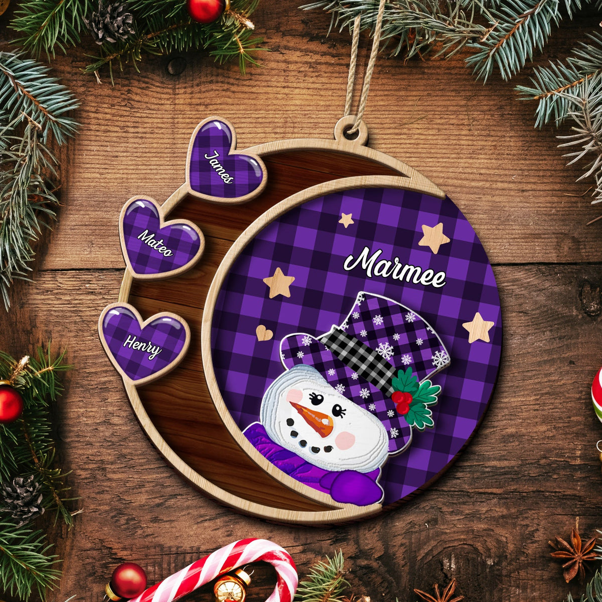 Grandma Snowman - Christmas, Loving Gift For Grandpa, Grandma, Grandparents - Personalized 2-Layered Wooden Ornament