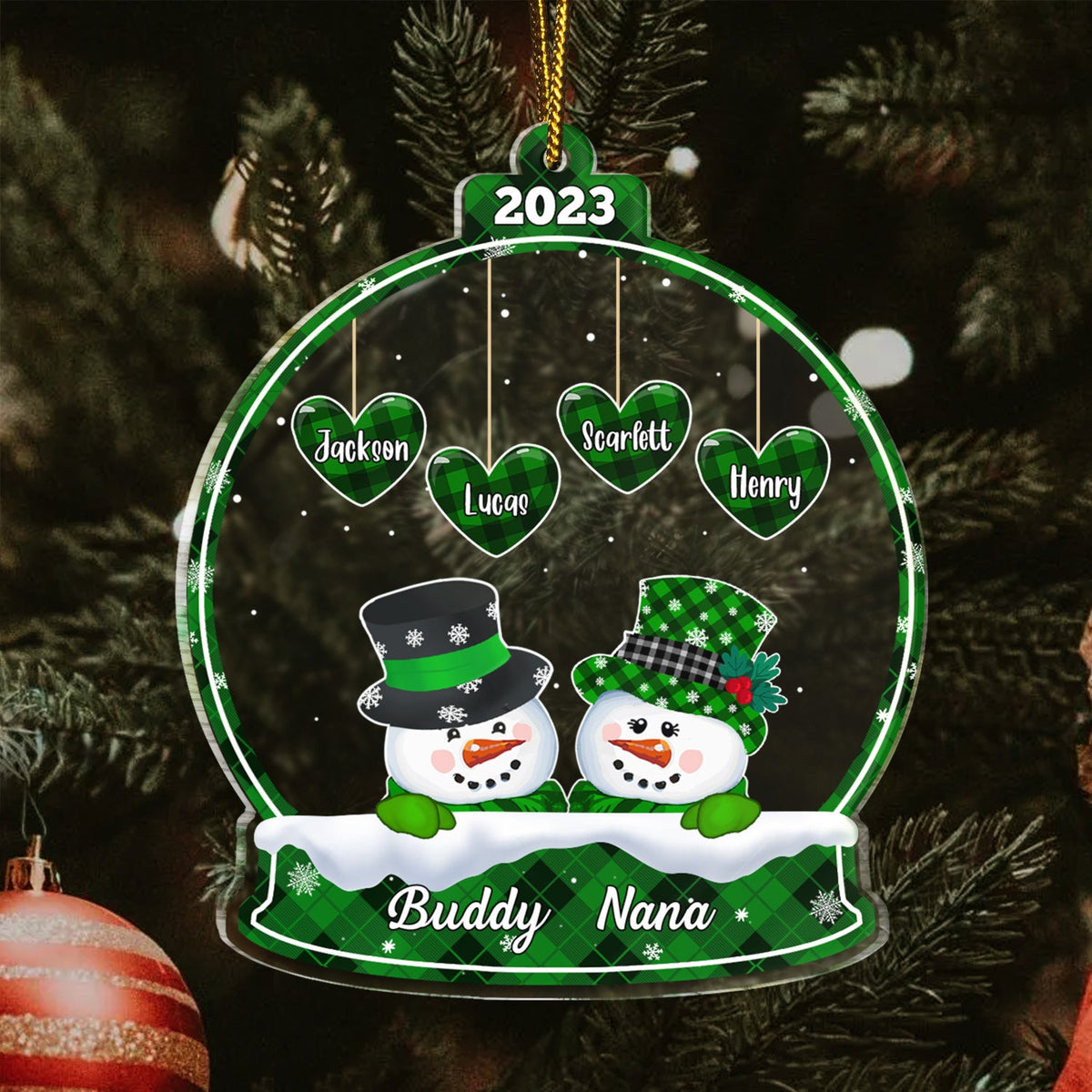 Papa Nana Snowman - Christmas, Loving Gift For Grandpa, Grandma, Grandparents - Personalized Custom Shaped Acrylic Ornament