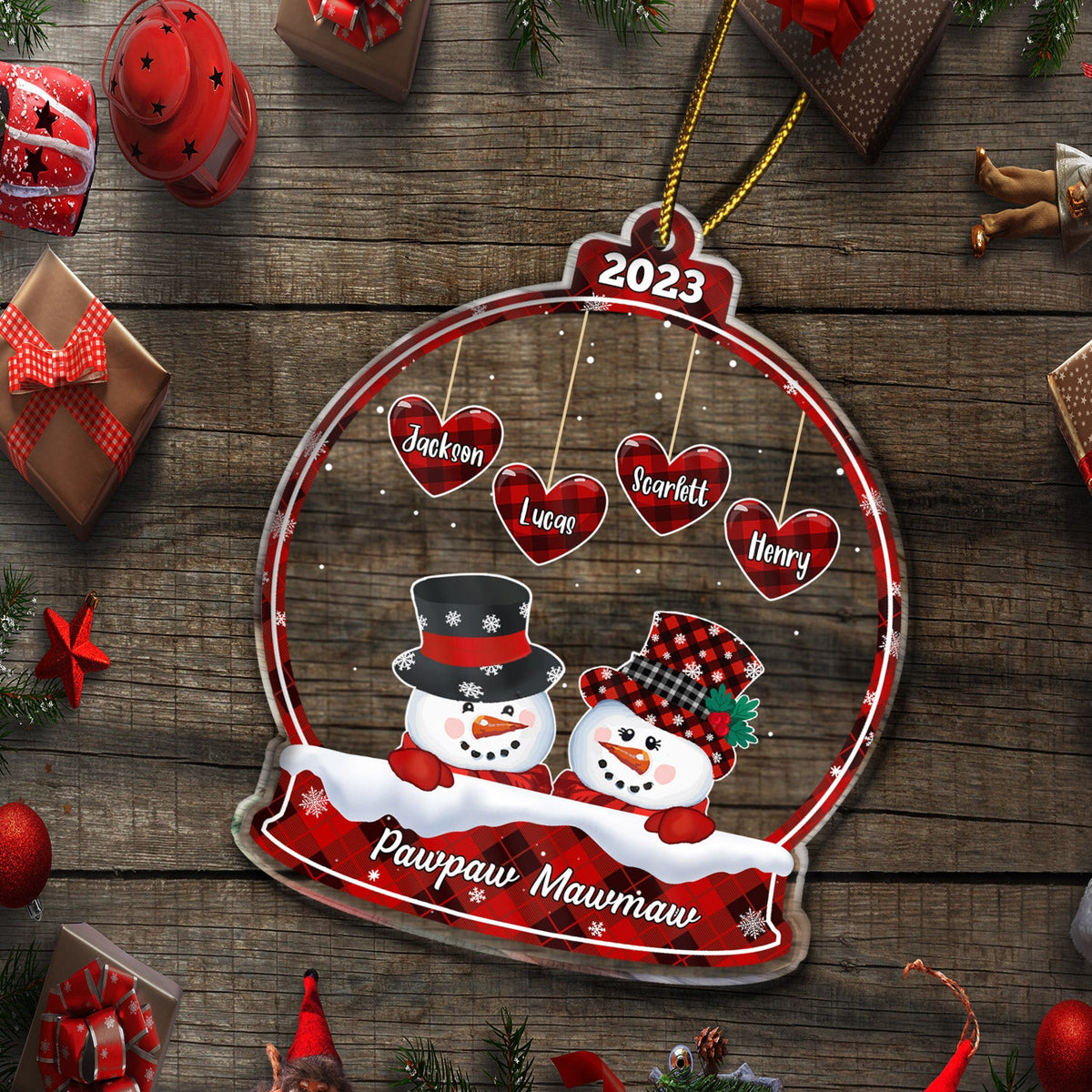 Papa Nana Snowman - Christmas, Loving Gift For Grandpa, Grandma, Grandparents - Personalized Custom Shaped Acrylic Ornament