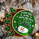 Bonhomme de neige « Je t'aime jusqu'à la lune et retour » - Cadeau de Noël pour grand-père, grand-mère, grands-parents - Décoration en bois personnalisée à 2 couches
