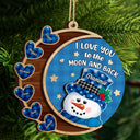 Bonhomme de neige « Je t'aime jusqu'à la lune et retour » - Cadeau de Noël pour grand-père, grand-mère, grands-parents - Décoration en bois personnalisée à 2 couches