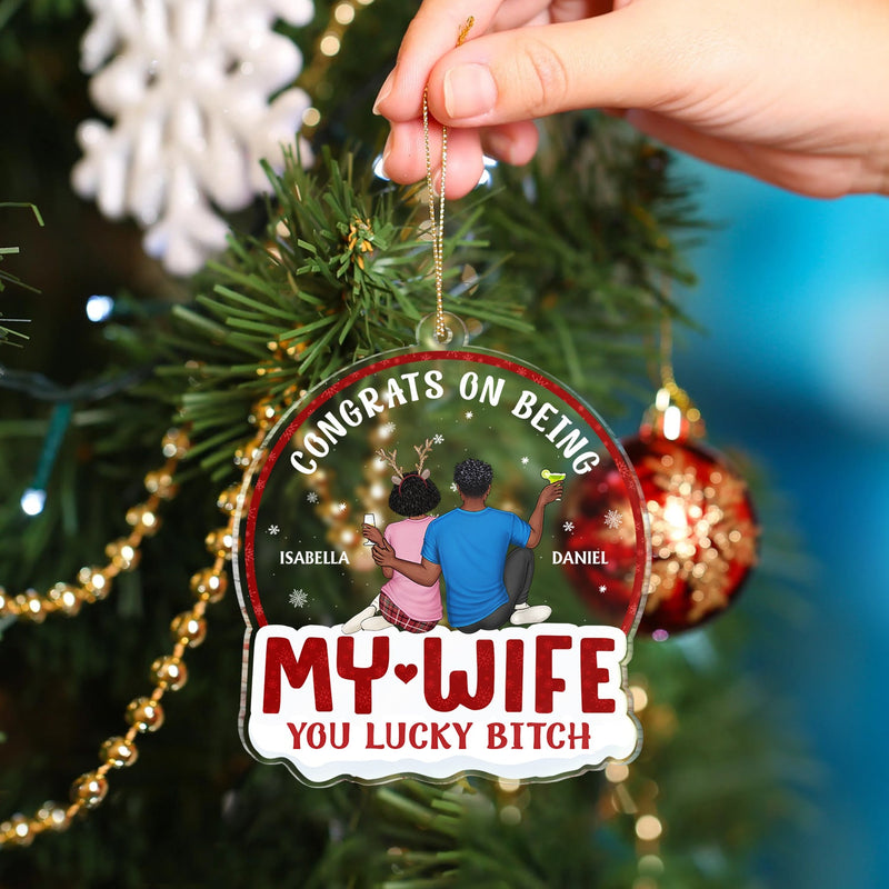 Félicitations pour être mon mari - Cadeau d'anniversaire, de Noël pour couples, mari, femme - Ornement acrylique personnalisé en forme personnalisée