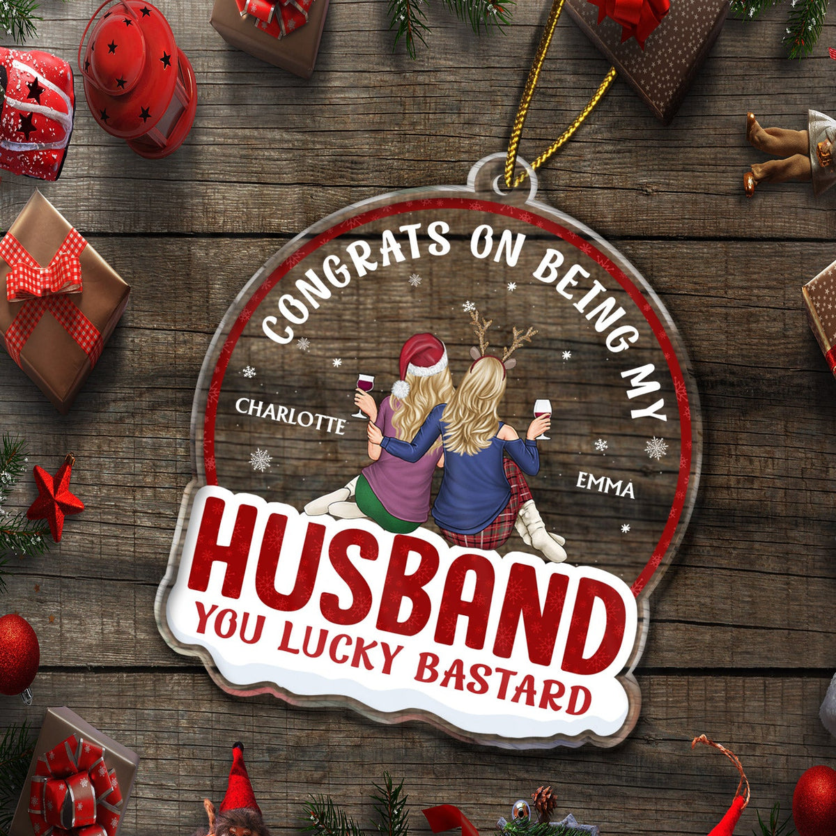 Félicitations pour être mon mari - Cadeau d'anniversaire, de Noël pour couples, mari, femme - Ornement acrylique personnalisé en forme personnalisée