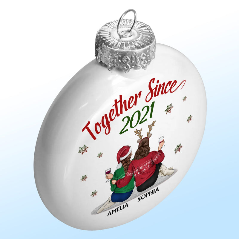 Ensemble depuis - Cadeau de Noël pour couples, mari, femme - Boule plate blanche personnalisée