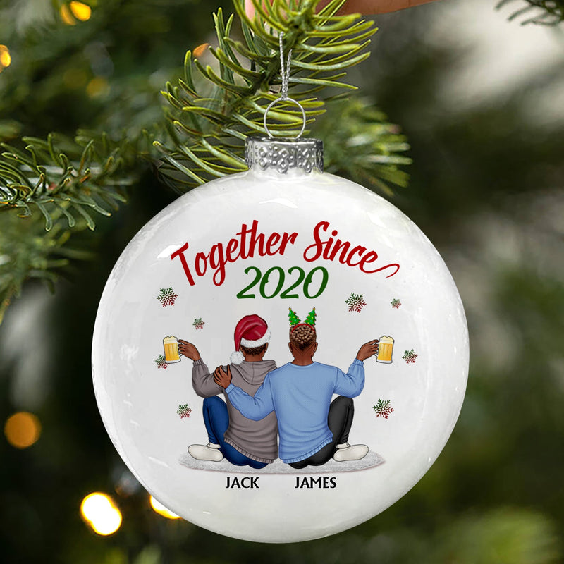 Ensemble depuis - Cadeau de Noël pour couples, mari, femme - Boule plate blanche personnalisée