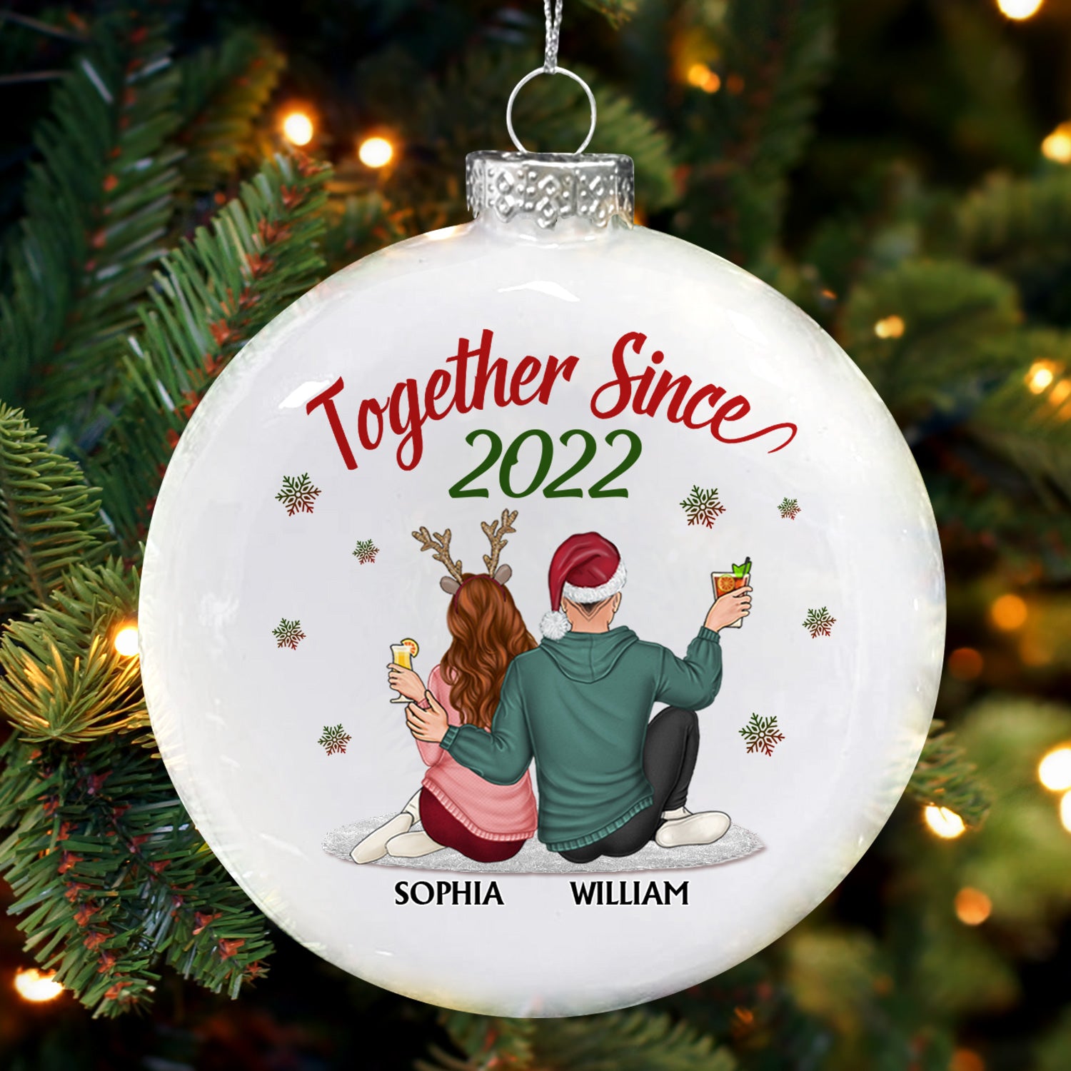 Together Since - Christmas Gift For Couples, Husband, Wife - Personalized White Flat Ball Ornament