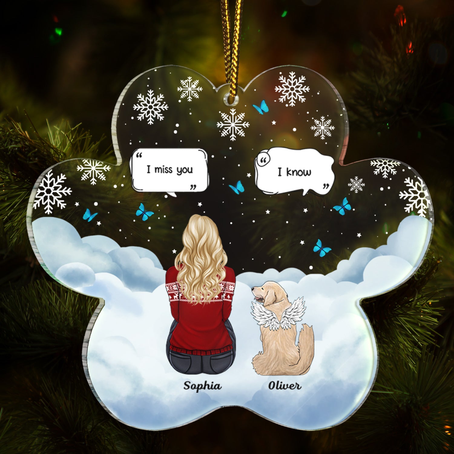 I Miss You - Christmas Memorial Gift For Pet Lovers, Dog Mom, Dog Dad, Cat Mom, Cat Dad - Personalized Custom Shaped Acrylic Ornament