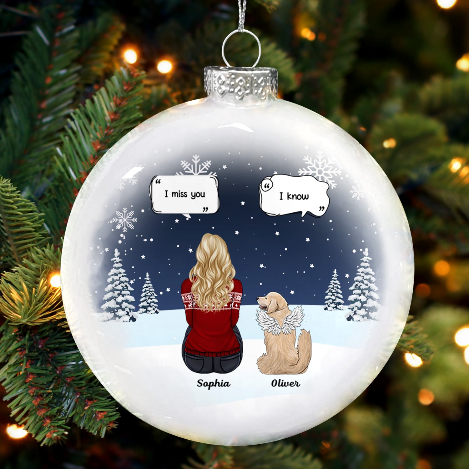 I Miss You - Christmas Memorial Gift For Pet Lovers, Dog Mom, Dog Dad, Cat Mom, Cat Dad - Personalized White Flat Ball Ornament