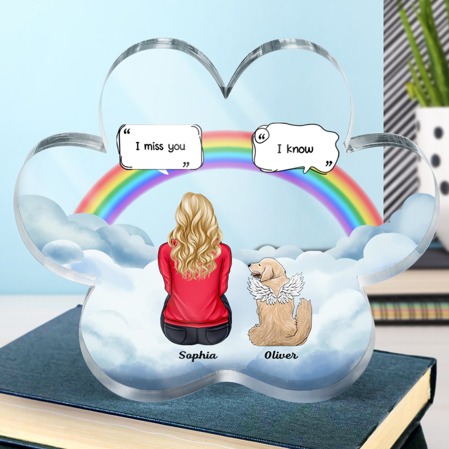 I Miss You - Memorial Gift For Pet Lovers, Dog Mom, Dog Dad, Cat Mom, Cat Dad - Personalized Paw Shaped Acrylic Plaque