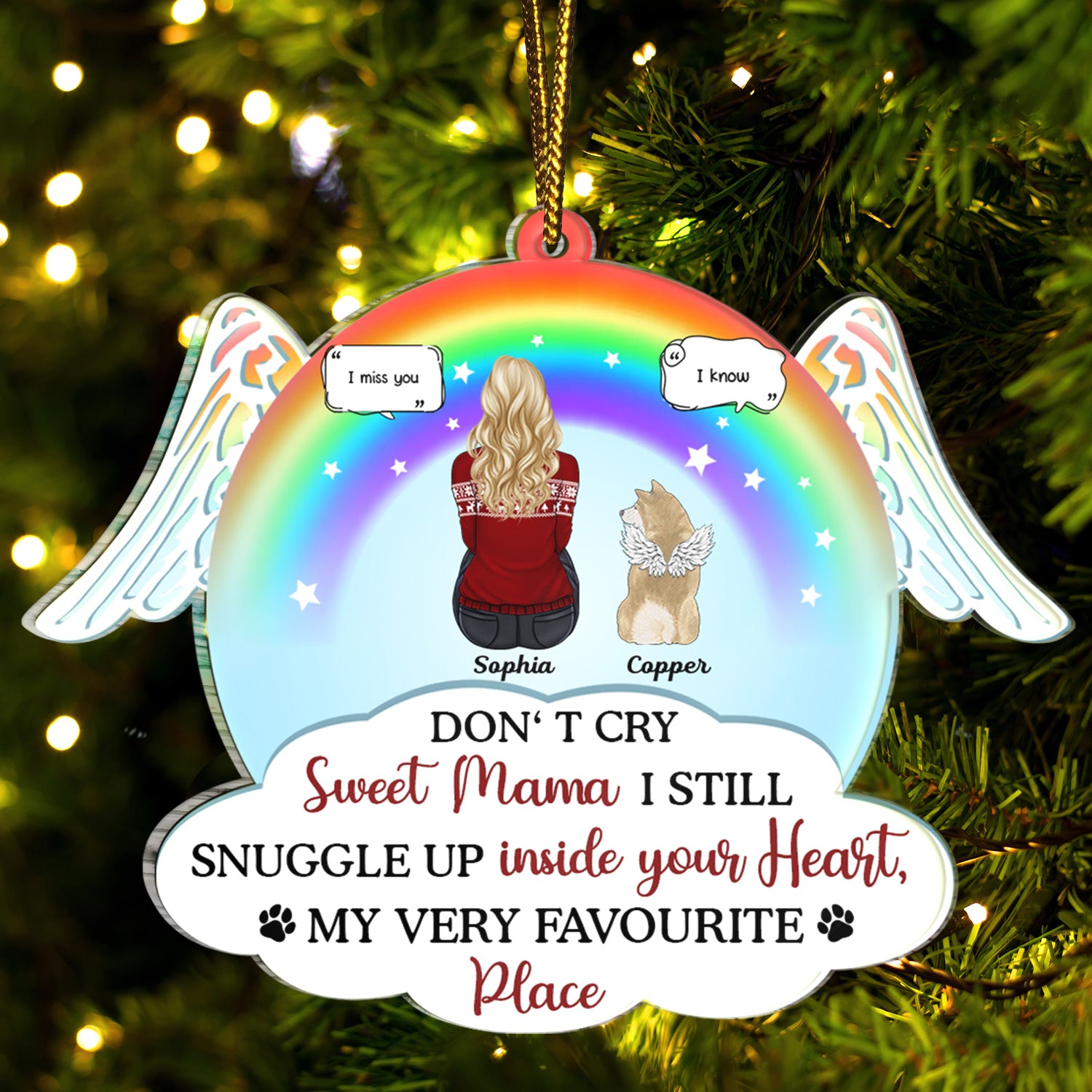 Don't Cry Sweet Mama - Christmas Memorial Gift For Pet Lovers, Dog Mom, Cat Mom - Personalized Custom Shaped Acrylic Ornament