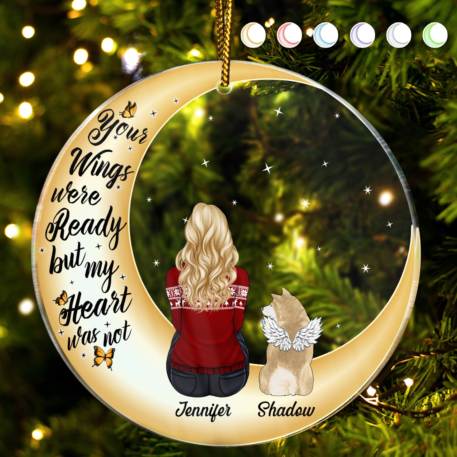 Your Wings Were Ready But My Heart Was Not - Christmas Memorial Gift For Pet Lovers, Dog Mom, Dog Dad, Cat Mom, Cat Dad - Personalized Circle Acrylic Ornament
