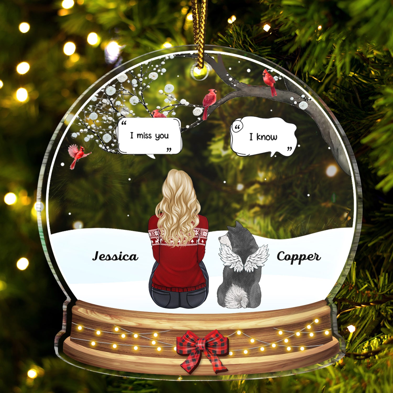 Snow Globe I Miss You - Christmas Memorial Gift For Pet Lovers, Dog Mom, Dog Dad, Cat Mom, Cat Dad - Personalized Custom Shaped Acrylic Ornament