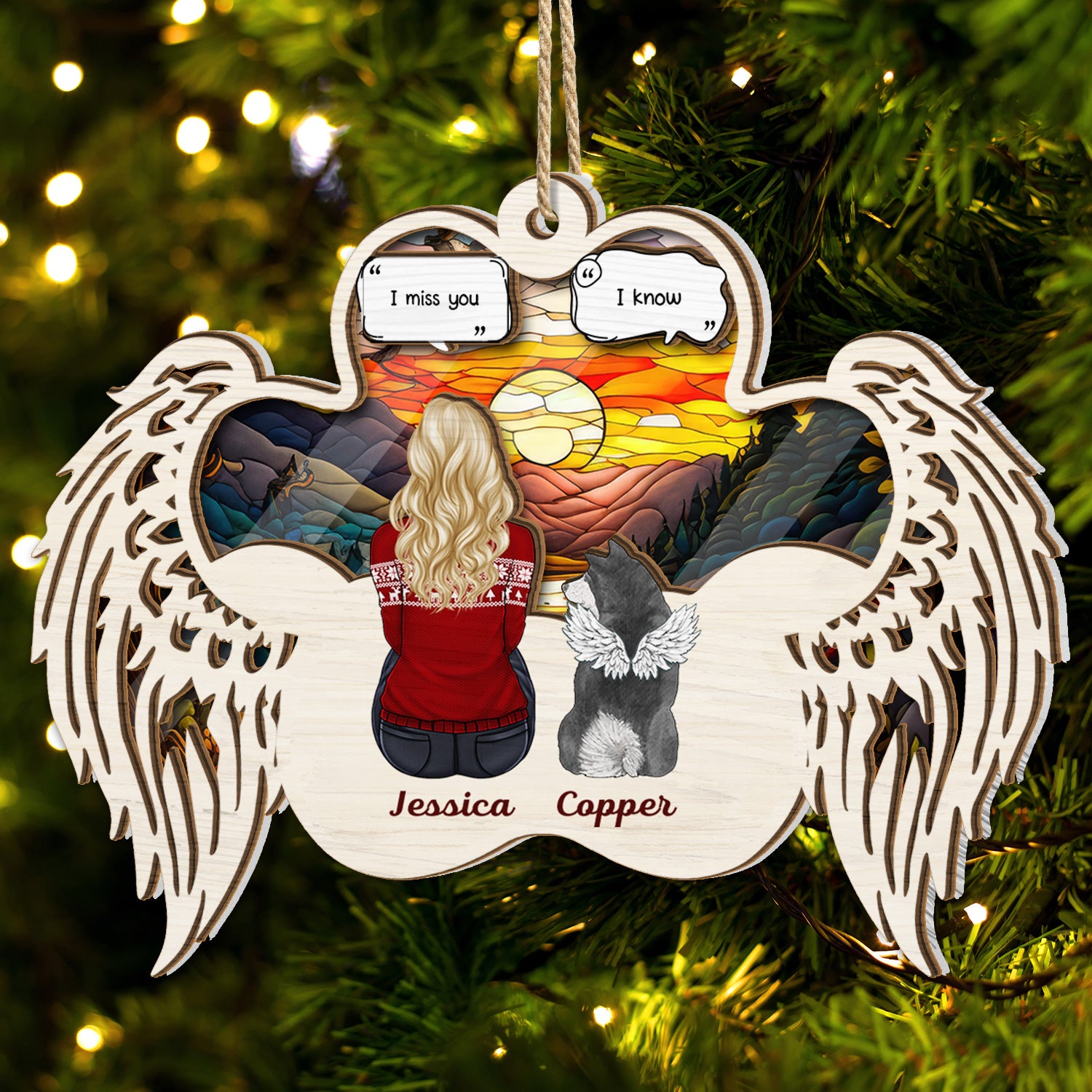 I Miss You - Christmas Memorial Gift For Pet Lovers, Dog Mom, Dog Dad, Cat Mom, Cat Dad - Personalized Suncatcher Ornament