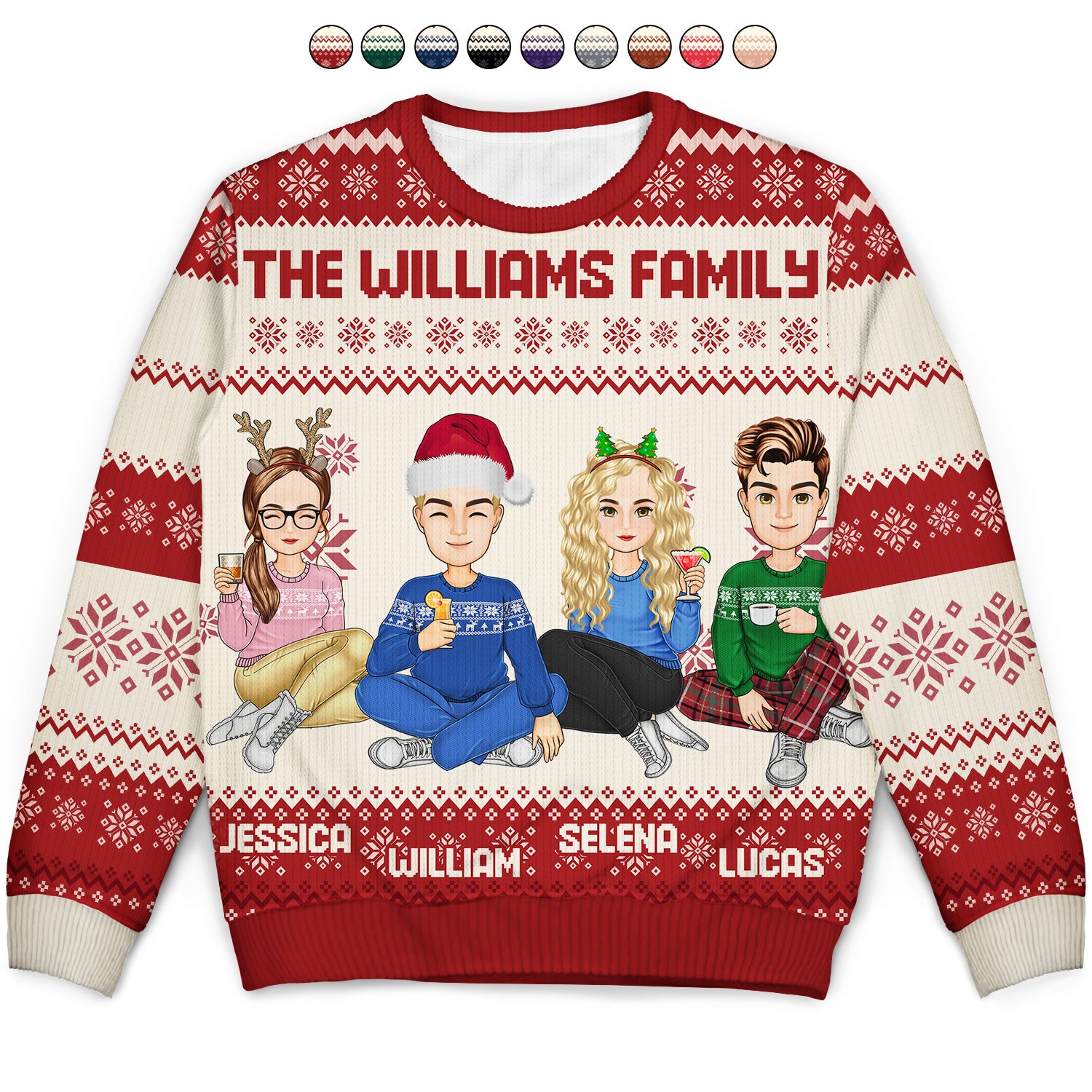 Cartoon Style - Christmas Gift For Family, Friends - Personalized Unisex Ugly Sweater