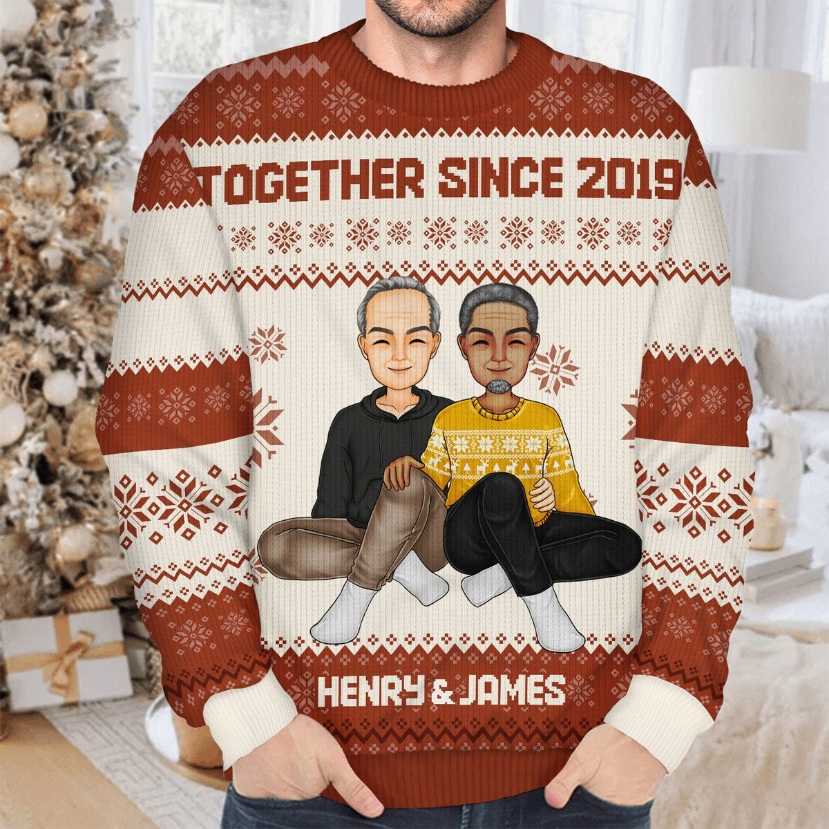 Cartoon Style Couple - Christmas Gift For Spouse, Husband, Wife - Personalized Unisex Ugly Sweater
