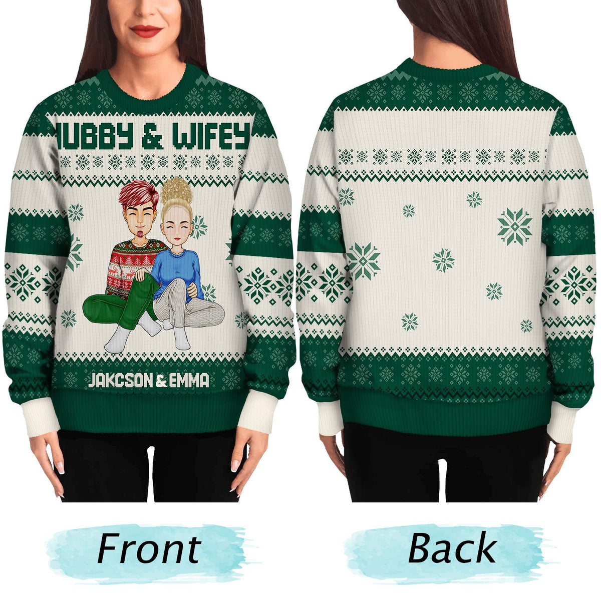 Cartoon Style Couple - Christmas Gift For Spouse, Husband, Wife - Personalized Unisex Ugly Sweater
