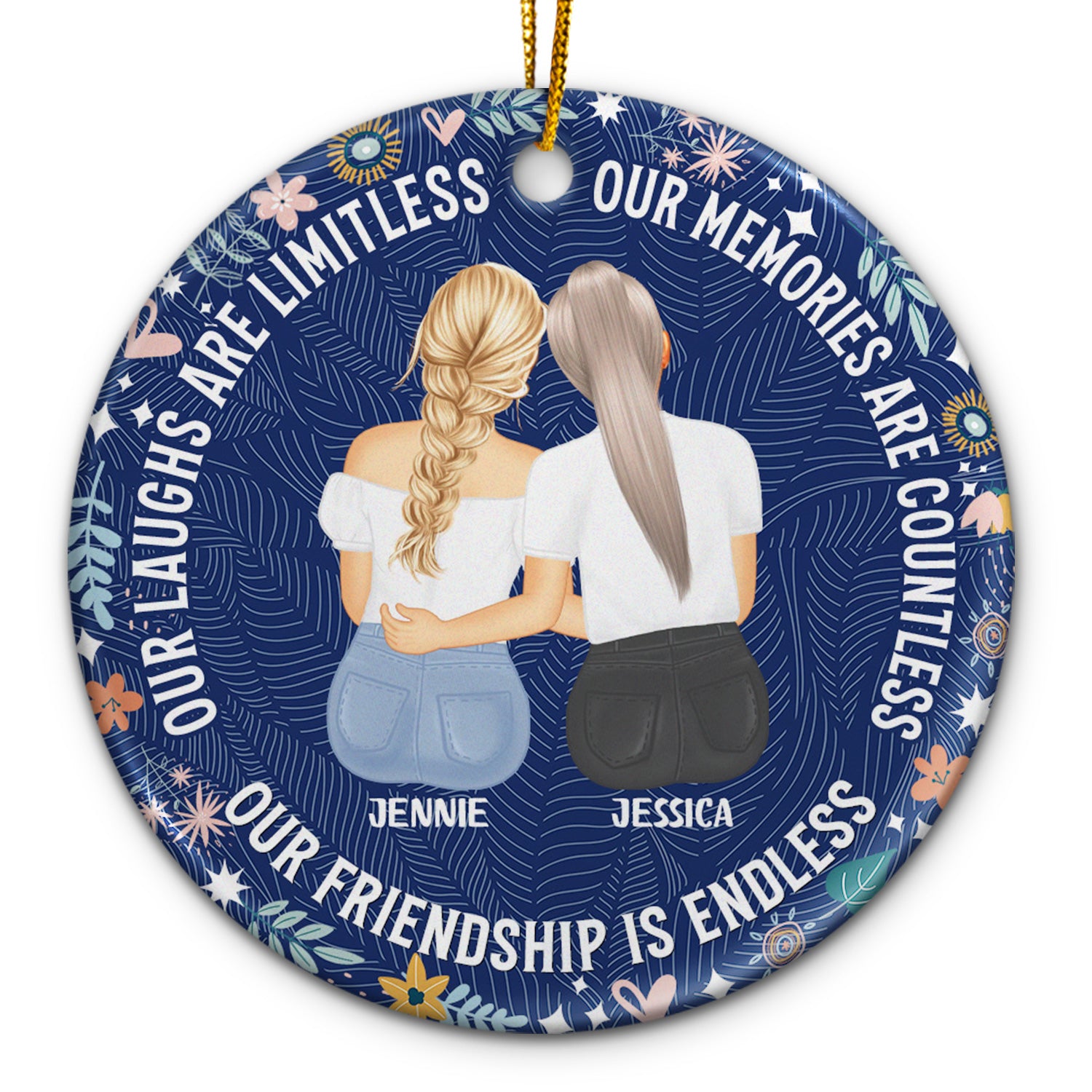 Our Memories Are Countless, Our Friendship Is Endless - Christmas Gifts For Besties, Soul Sisters - Personalized Circle Ceramic Ornament